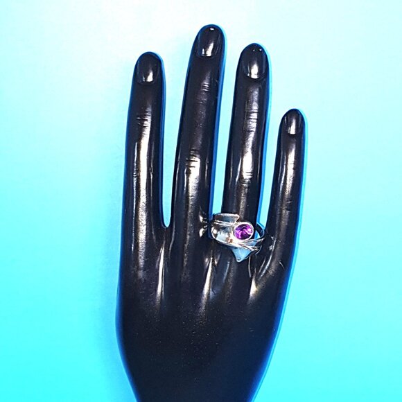 Unique Vintage Sterling Silver Natural Amethyst Floral Statement Ring – Size 9 - Picture 13 of 15